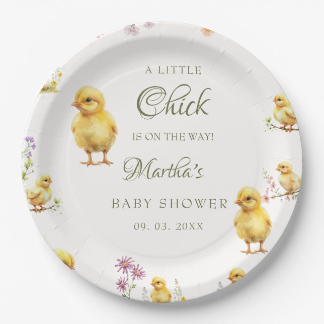 Little chick is on the way farm  baby shower paper plate (Front)