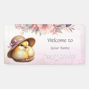 Little Chick Pink Ribbon Baby Shower Banner