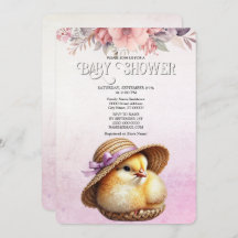 Little Chick Pink Ribbon Baby Shower Invitation