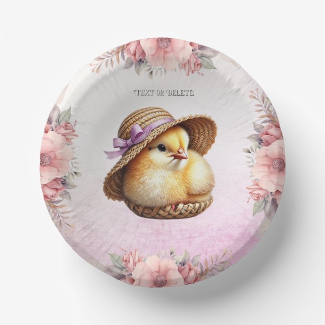 Little Chick Pink Ribbon Paper Bowl Paper Plate (Front)