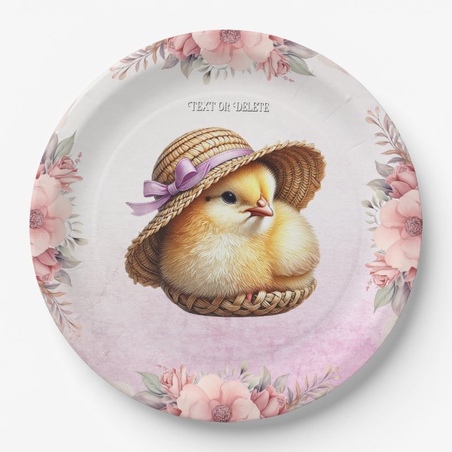 Little Chick Pink Ribbon Paper Plate (Front)