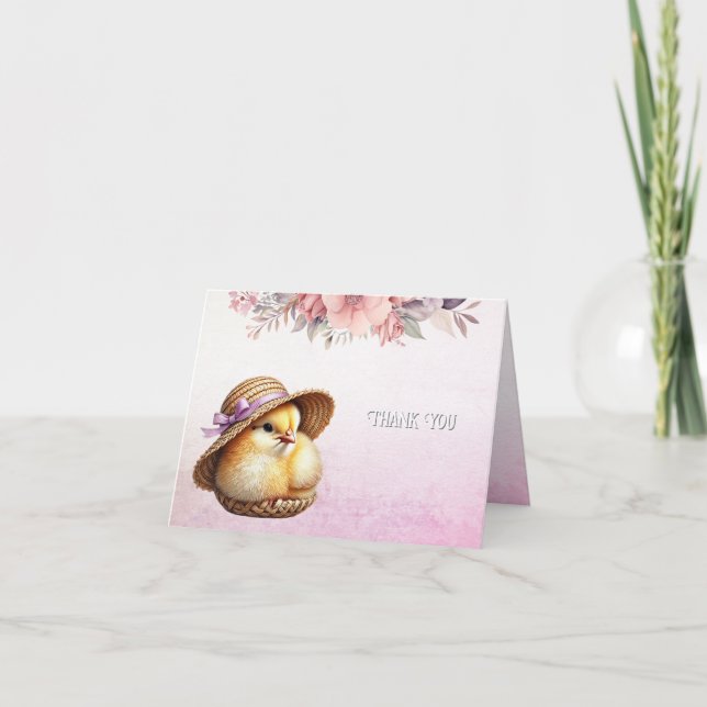 Little Chick Pink Ribbon Thank You Card (Front)
