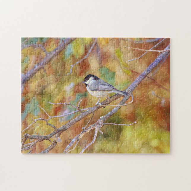 Little Chickadee Bird in Fall Trees Art Puzzle (Horizontal)