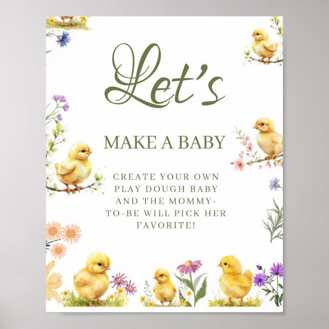 Little chicken  make a Baby Baby Shower Game sign (Front)