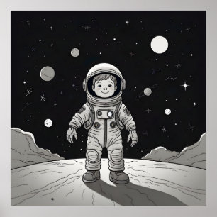 Little child astronaut on the moon poster