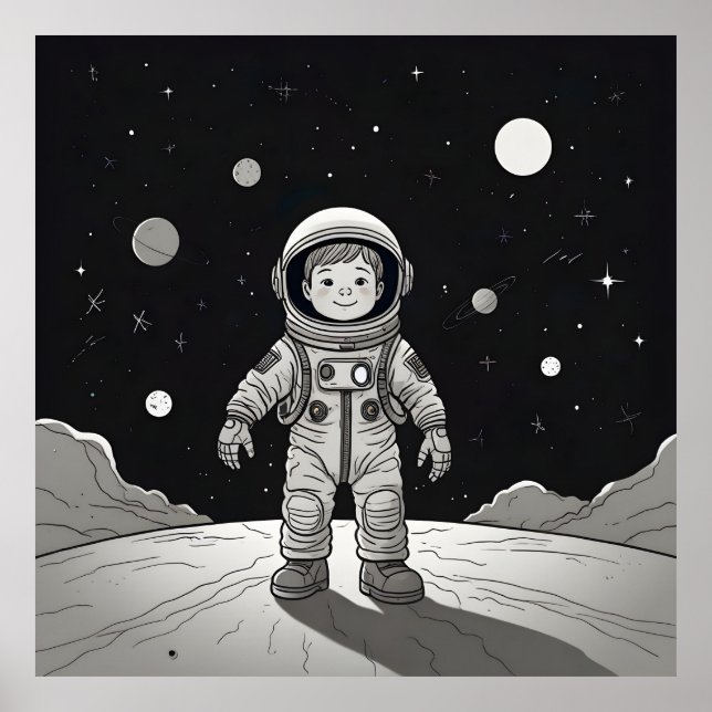 Little child astronaut on the moon poster (Front)