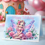 Little Child Fairy in Pink Dress & Roses Birthday Card<br><div class="desc">Make a special young girl’s birthday magical with this beautifully designed fairy-themed card! Perfect for a daughter, granddaughter, niece, or any little girl who adores fairies and fantasy. The front features a sweet fairy-like child in a frilly pink dress, surrounded by soft pink roses against a dreamy blue and white...</div>