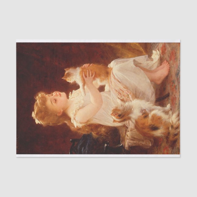 Little Child Playing with the kitten (1893) Tissue Paper (Front)