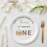 Little Chinese dumpling first Birthday Party  Paper Plate<br><div class="desc">Cute birthday invitation card featuring watercolor illustration of kawaii Chinese dumpling on wood plate. The text says "OUR LITTLE DUMPLING".</div>