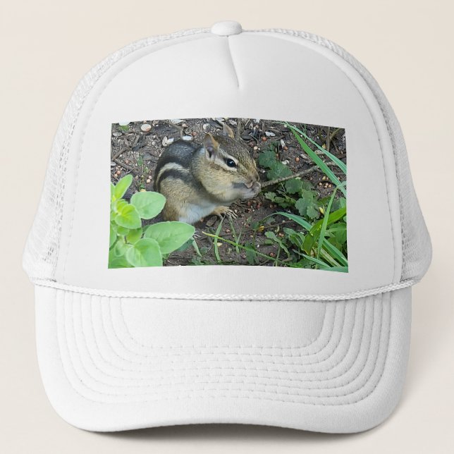 Little Chipmunk Eating Seeds In The Garden Photo Trucker Hat (Front)