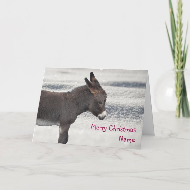 Little Chocolate Donkey Snowy Christmas Card (Front)