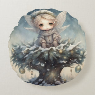 Little Christmas Angel Round Cushion