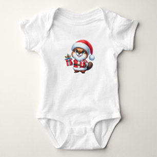 Little Christmas Beaver Present Time Baby Bodysuit