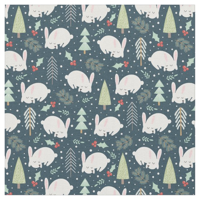 Little Christmas Bunnies Fabric (Close Up)