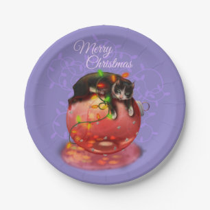 Little Christmas Cat Lights Garland Winter Magic Paper Plate