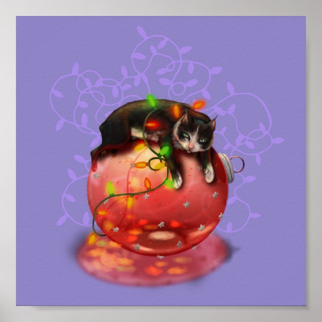 Little Christmas Cat Lights Garland Winter Magic Poster (Front)