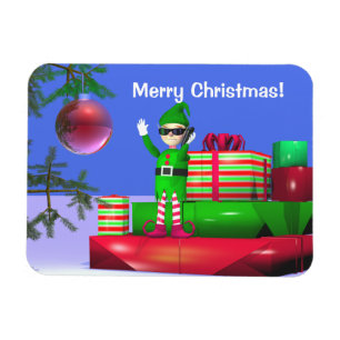 Little Christmas Elf Standing on Gifts Magnet