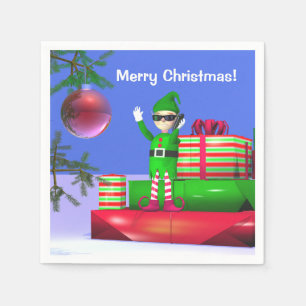 Little Christmas Elf Standing on Gifts Napkin