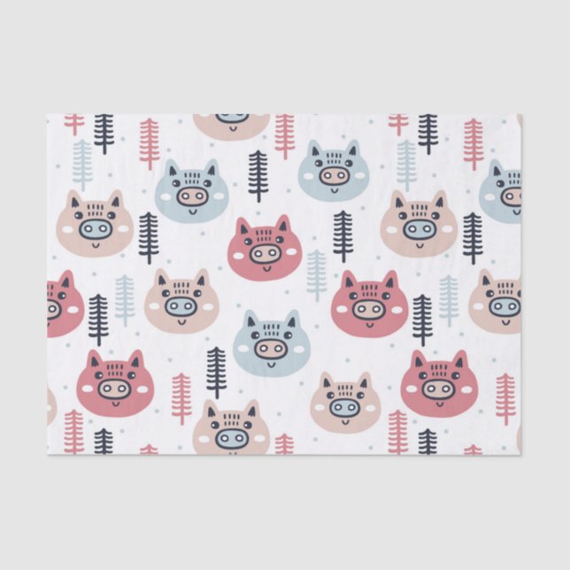 Little Christmas Festive Piggies Tissue Paper (Front)