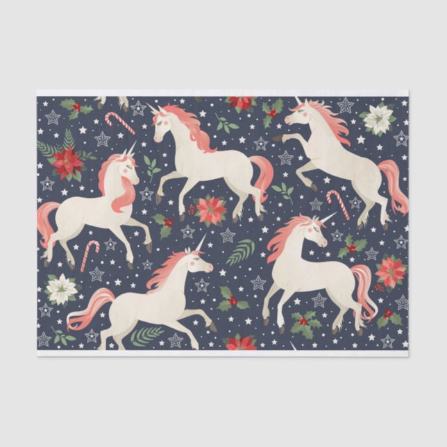 Little Christmas Festive Unicorns Tissue Paper (Front)