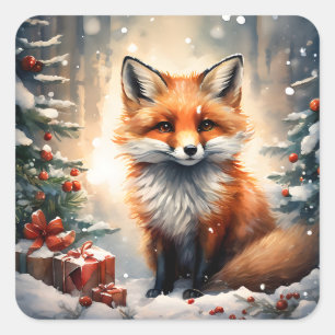 Little Christmas Fox Square Sticker