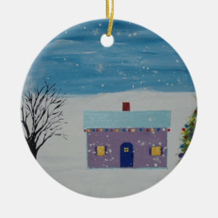 Little Christmas House Ceramic Ornament