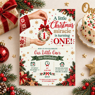 Little Christmas Miracle First Birthday Invitation