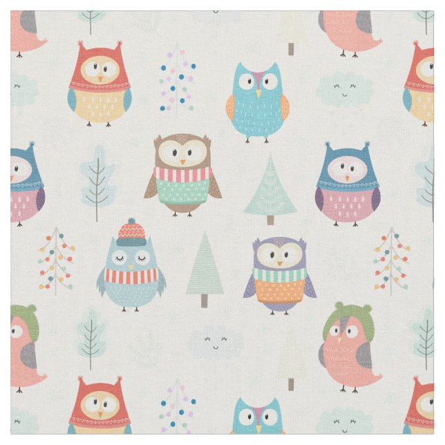 Little Christmas Owls Fabric (Close Up)