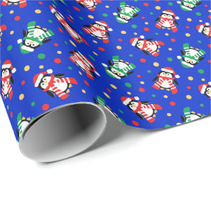 Little Christmas Penguins Cute Childrens Blue Wrapping Paper