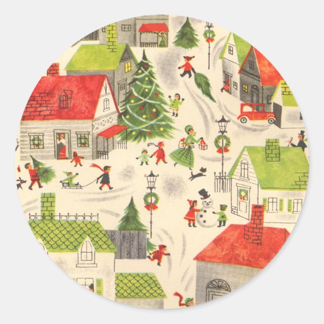 Little Christmas Village Classic Round Sticker (Front)