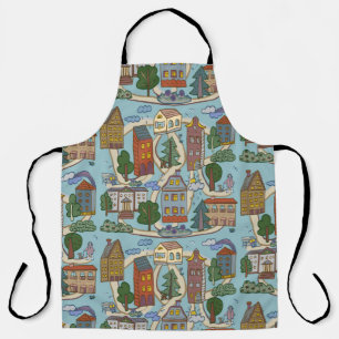 little city houses pattern apron