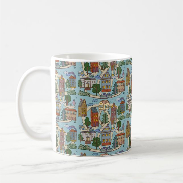 little city houses pattern  coffee mug (Left)