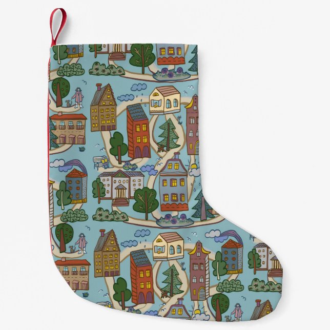 little city houses pattern  small christmas stocking (Front)