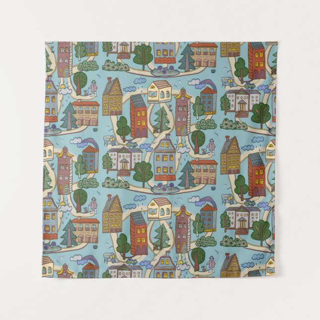 little city houses pattern  tapestry (Front)