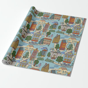 little city houses pattern  wrapping paper