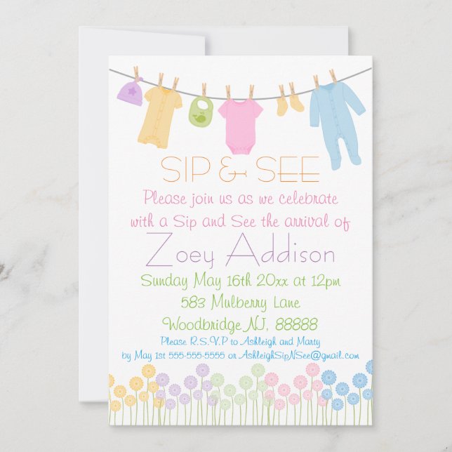 Little Clothes Sip and See Invitation (Front)