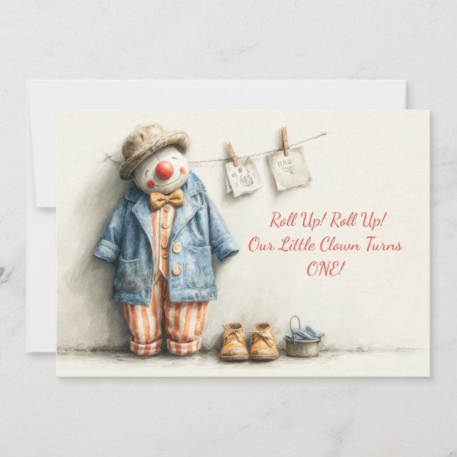 Little Clown 1st Birthday Show Invitation (Front)