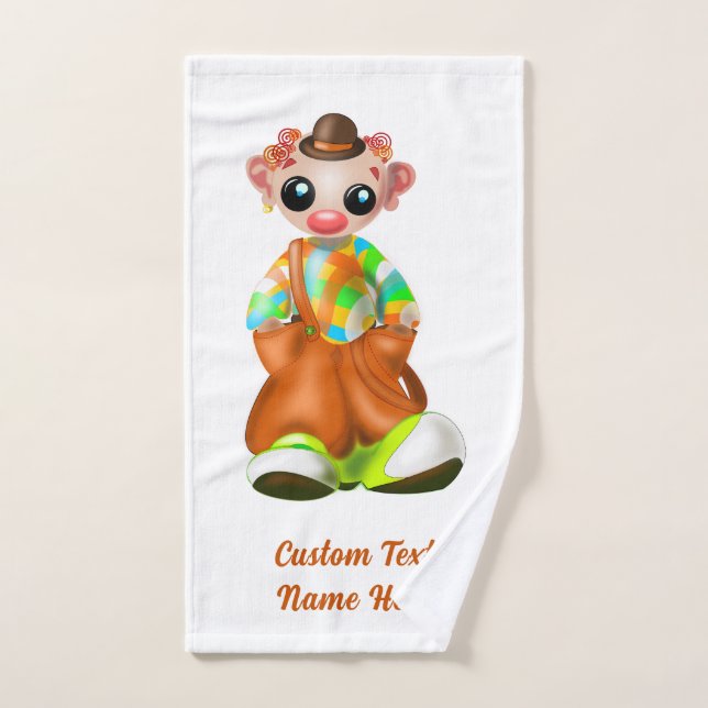 Little Clown Bath Towel Set Personalised Text Name (Hand Towel)