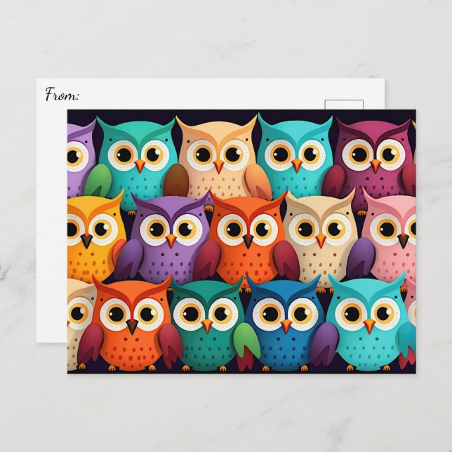 Little Colorful Owls Postcard (Front/Back)