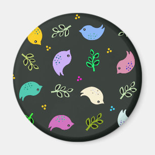 Little Colourful Birds Pattern on Black Magnet