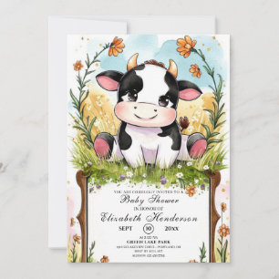 Little Colourful Boho Cow Baby Shower Invitation