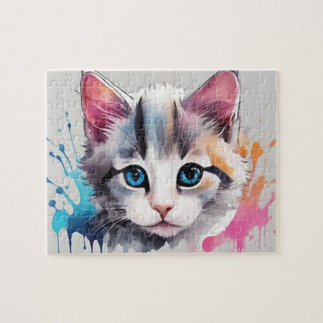 Little Colourful Cute White Cat Jigsaw Puzzle (Horizontal)