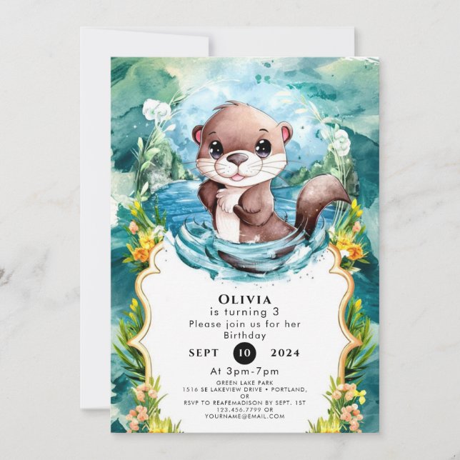 Little Colourful Otter Birthday Invitation (Front)