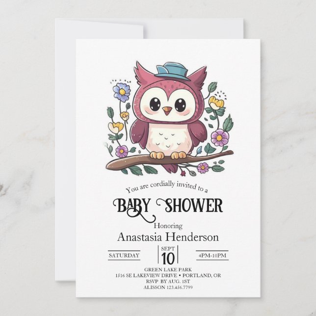 Little Colourful Owl Baby Shower Invitation (Front)