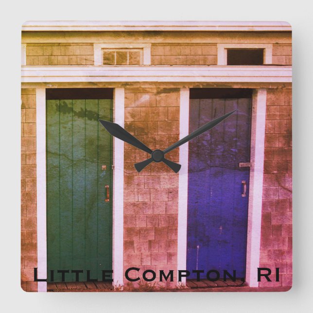 Little Compton, RI Summer Beach Cabanas (LC) Square Wall Clock (Front)