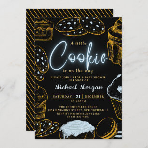 Little Cookie Baby Boy Blue and Black Baby Shower Invitation