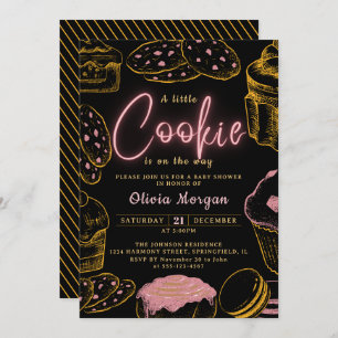 Little Cookie Baby Girl Pink and Black Baby Shower Invitation