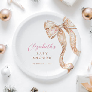 Little Cookie Bow Baby Shower Paper Plate