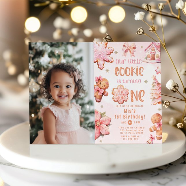 Little Cookie Christmas 1st birthday photo Invitation (Creator Uploaded)