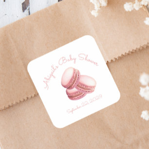 Little Cookie Macaron Pink Girl Baby Shower Square Sticker